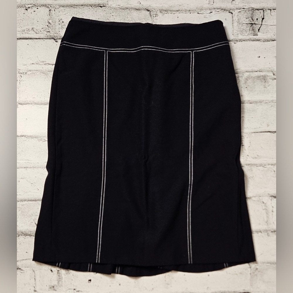 Ann Taylor Black Pencil Skirt Size 8 White Contrast Stitch Career Office